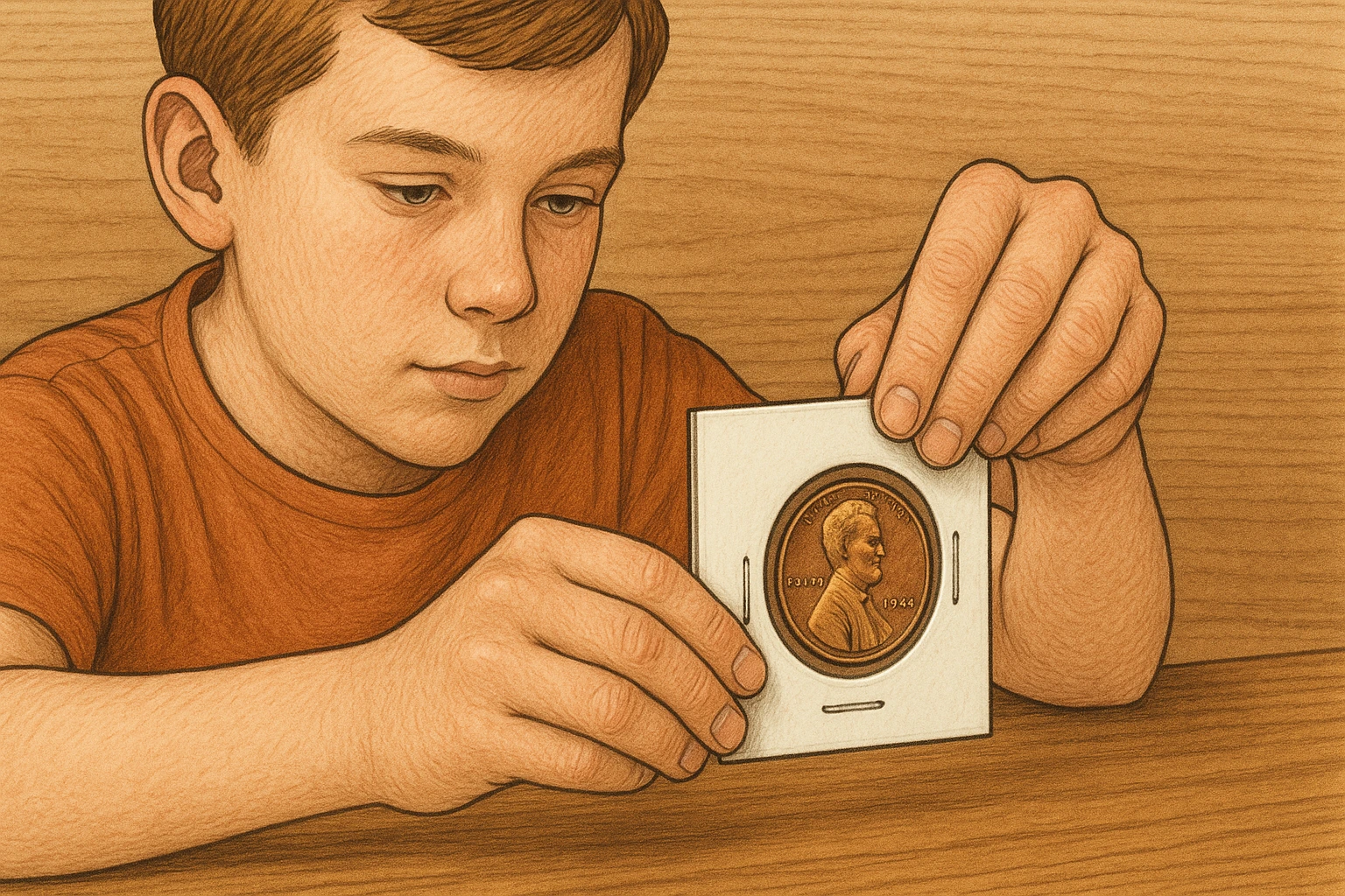 A boy is placing a coin in a special coin holder.