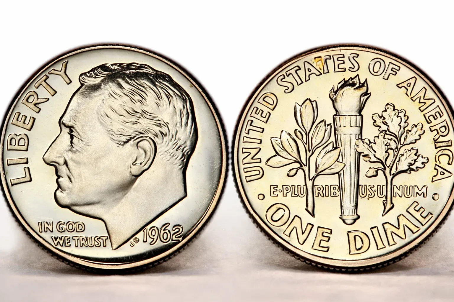 1962 Roosevelt dime obverse and reverse.